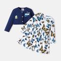 Smurfs 2pcs Toddler Girl Butterfly Print Long-sleeve Dress and Button Design Cotton Cardigan Set Tibetanblue image 2
