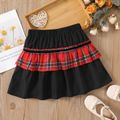 Kid Girl Bowknot Design Plaid Splice Skirt Black