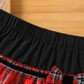 Kid Girl Bowknot Design Plaid Splice Skirt Black
