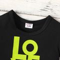 2pcs Baby Boy/Girl 95% Cotton Short-sleeve Letter Print T-shirt and Geometric Print Shorts Set Black