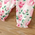 Baby Girl Bow Front Allover Pink Floral Print Mesh Long-sleeve Jumpsuit Color block