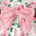 Baby Girl Bow Front Allover Pink Floral Print Mesh Long-sleeve Jumpsuit Color block