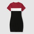 Family Matching Rib Knit Colorblock Short-sleeve Bodycon Dresses and T-shirts Sets ColorBlock
