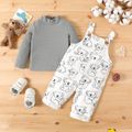 2pcs Baby Boy 100% Cotton Allover Koala Print Overalls and Long-sleeve Knitted Mock Neck Pullover Set Color block image 2