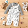 2pcs Baby Boy 100% Cotton Allover Koala Print Overalls and Long-sleeve Knitted Mock Neck Pullover Set Color block image 1