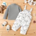 2pcs Baby Boy 100% Cotton Allover Koala Print Overalls and Long-sleeve Knitted Mock Neck Pullover Set Color block image 3