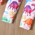 2pcs Toddler Girl Ruffled High Low Long Bell sleeves Tee and Animal Dinosaur Print Leggings Set Colorful image 5
