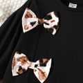 Toddler Girl Bowknot Design Side Slit Black Sweatshirt Dress Black