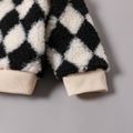 2pcs Baby Girl Long-sleeve Mock Neck Argyle Pattern Fleece Pullover and Sweatpants Set BlackandWhite