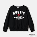 100% Cotton Love Heart & Letter Print Black Long-sleeve Pullover Sweatshirts for Mom and Me Black/White