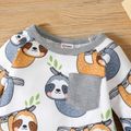 2pcs Baby Boy Allover Sloth Print Long-sleeve Jumpsuit with Hat Set Color block