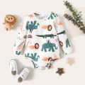 3pcs Baby Boy 95% Cotton Long-sleeve Allover Animal Print Romper Fuzzy Vest with Solid Pants Set Color block image 2