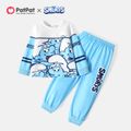 Smurfs 2pcs Toddler Boy Colorblock Letter Print Long-sleeve Tee and Cotton Pants Set Sky blue image 1