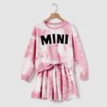 Mommy and Me Letter Print Pink Tie Dye Drop Shoulder Long-sleeve Sweatshirts and Shorts Sets Pink