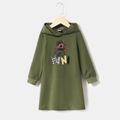 Mommy and Me Figure & Letter Print Green Long-sleeve Hoodie Dress Army green image 5