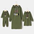 Mommy and Me Figure & Letter Print Green Long-sleeve Hoodie Dress Army green image 1