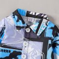 2pcs Baby Boy 100% Cotton Dinosaur Print Overalls and Long-sleeve Button Up Shirt Set Color block image 5