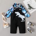 2pcs Baby Boy 100% Cotton Dinosaur Print Overalls and Long-sleeve Button Up Shirt Set Color block image 3
