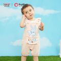 Looney Tunes 2pcs Baby Girl 100% Cotton Crepe Graphic Overalls and Allover Print Short-sleeve Romper Set Pink