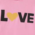 Kid Girl Letter Heart Print Colorblock Hooded Sweatshirt Dress Pink
