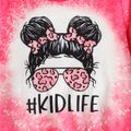 Kid Girl Cartoon Tie Dyed/ Leopard Print Pullover Sweatshirt Hot Pink image 3
