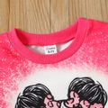 Kid Girl Cartoon Tie Dyed/ Leopard Print Pullover Sweatshirt Hot Pink image 4