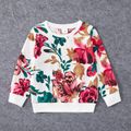 Allover Floral Print Long-sleeve Pullover Sweatshirts for Mom and Me White