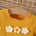 Baby Girl 3D Knitted Flower Decor Long-sleeve Rib Knit Spliced Love Heart Mesh Dress DarkOrange