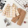 3pcs Baby Boy Solid Mock Neck Long-sleeve Tee and Plaid Shirt with Pants Set Ginger-2