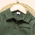 2-piece Toddler Boy Solid Lapel Collar Chest Pocket Long-sleeve Top and Pants Army Green Set Army green