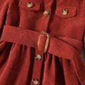 Toddler Girl Solid Color Lapel Collar Button Design Belted Dress Caramel