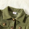 Toddler Girl Solid Color Lapel Collar Button Design Belted Dress Green image 4
