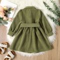 Toddler Girl Solid Color Lapel Collar Button Design Belted Dress Green image 3