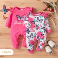 2-Pack Baby Girl 95% Cotton Ruffle Long-sleeve Butterfly Print Jumpsuits Set MultiColour image 1
