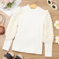 Kid Girl Textured Long Puff-sleeve Mock Neck Solid Color Tee OffWhite image 1