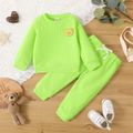 2pcs Baby Boy Cartoon Bear Detail Solid Textured Long-sleeve Pullover Sweatshirt and Sweatpants Set LUMINOUSYELLOW image 1