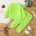 2pcs Baby Boy Cartoon Bear Detail Solid Textured Long-sleeve Pullover Sweatshirt and Sweatpants Set LUMINOUSYELLOW image 3