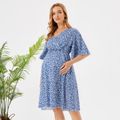 Maternity Ditsy Floral Print Short-sleeve Dress Blue