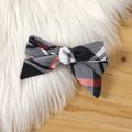 2pcs Baby Girl 95% Cotton Long-sleeve Faux-two Plaid Bow Front Dress with Headband Set Black