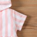 Baby Girl Striped Terry Hooded Zip Short-sleeve Outwear PinkyWhite