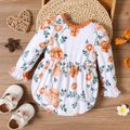 Baby Girl Bow Front Allover Floral Print Long-sleeve Romper Orangebrown