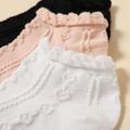 3-pairs Women Lettuce Trim Plain Textured Socks Multi-color
