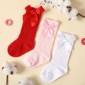 3-pairs Baby / Toddler Bow Decor Plain Ribbed Crew Socks Multi-color image 1