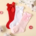 3-pairs Baby / Toddler Bow Decor Plain Ribbed Crew Socks Multi-color image 2