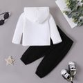 2pcs Baby Boy 95% Cotton Sweatpants and Letter Embroidered Long-sleeve Fuzzy Hoodie Set Color block image 2