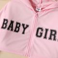 2pcs Toddler Girl Letter Print Zipper Hooded Jacket and Slip Dress Set pink image 4