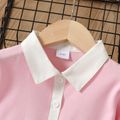 2pcs Toddler Girl Preppy style Letter Print Colorblock Polo Shirt and White Pleated Skirt Set Pink image 3