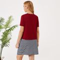 2-pack Maternity Simple Red Short-sleeve Tee & Stripe Skirt Set Red