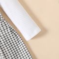 2pcs Baby Girl Polo Neck Long-sleeve Rib Knit Top and Grid Skirt Set BlackandWhite