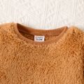 Baby Girl Cotton Long-sleeve Solid Fluffy Fleece Pullover Khaki image 3